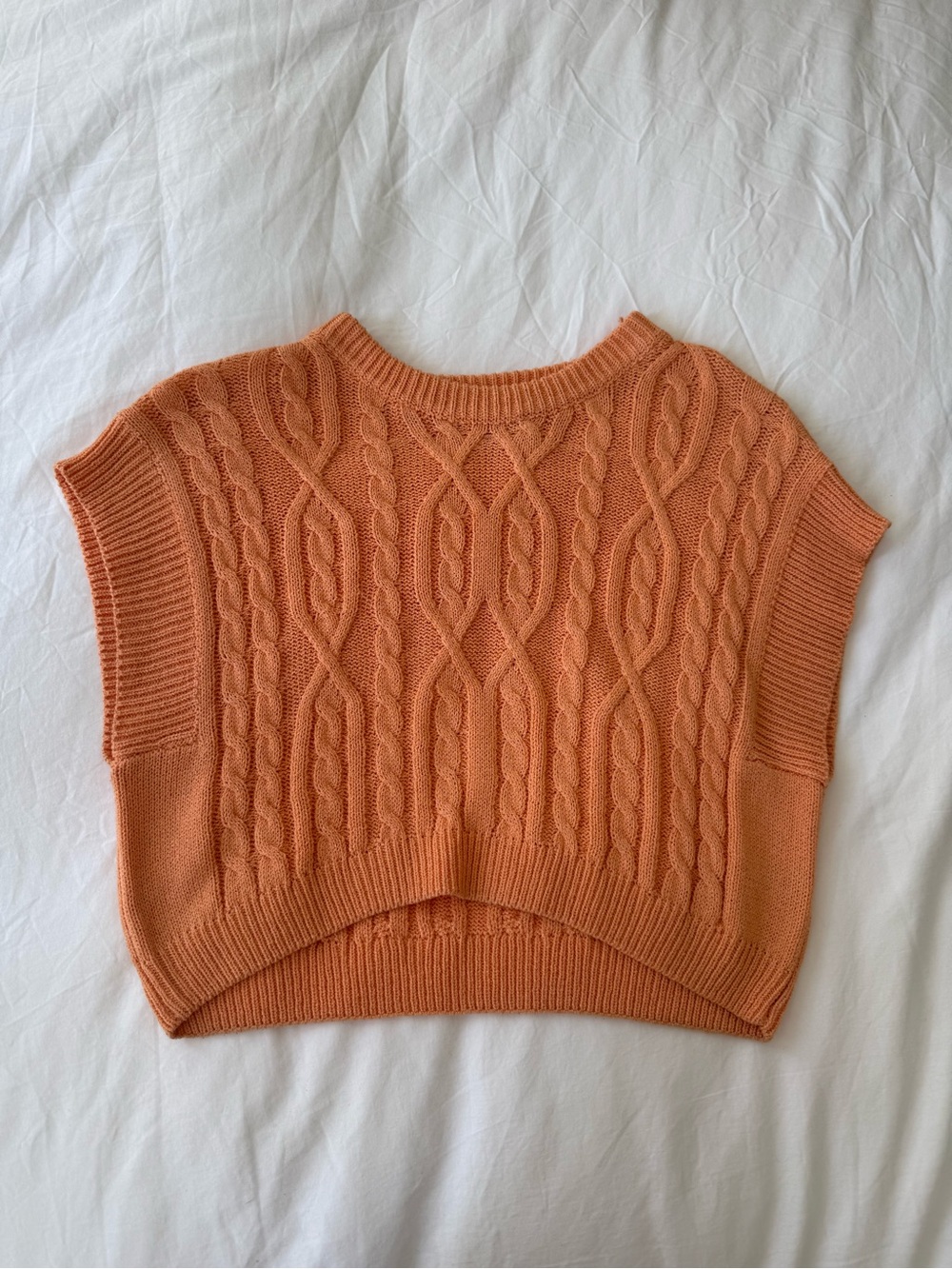 Cropped Cable-Knit Sweater Vest in Peach